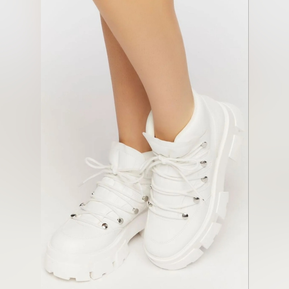 Faux Leather Lace Up Bootie Sneaker